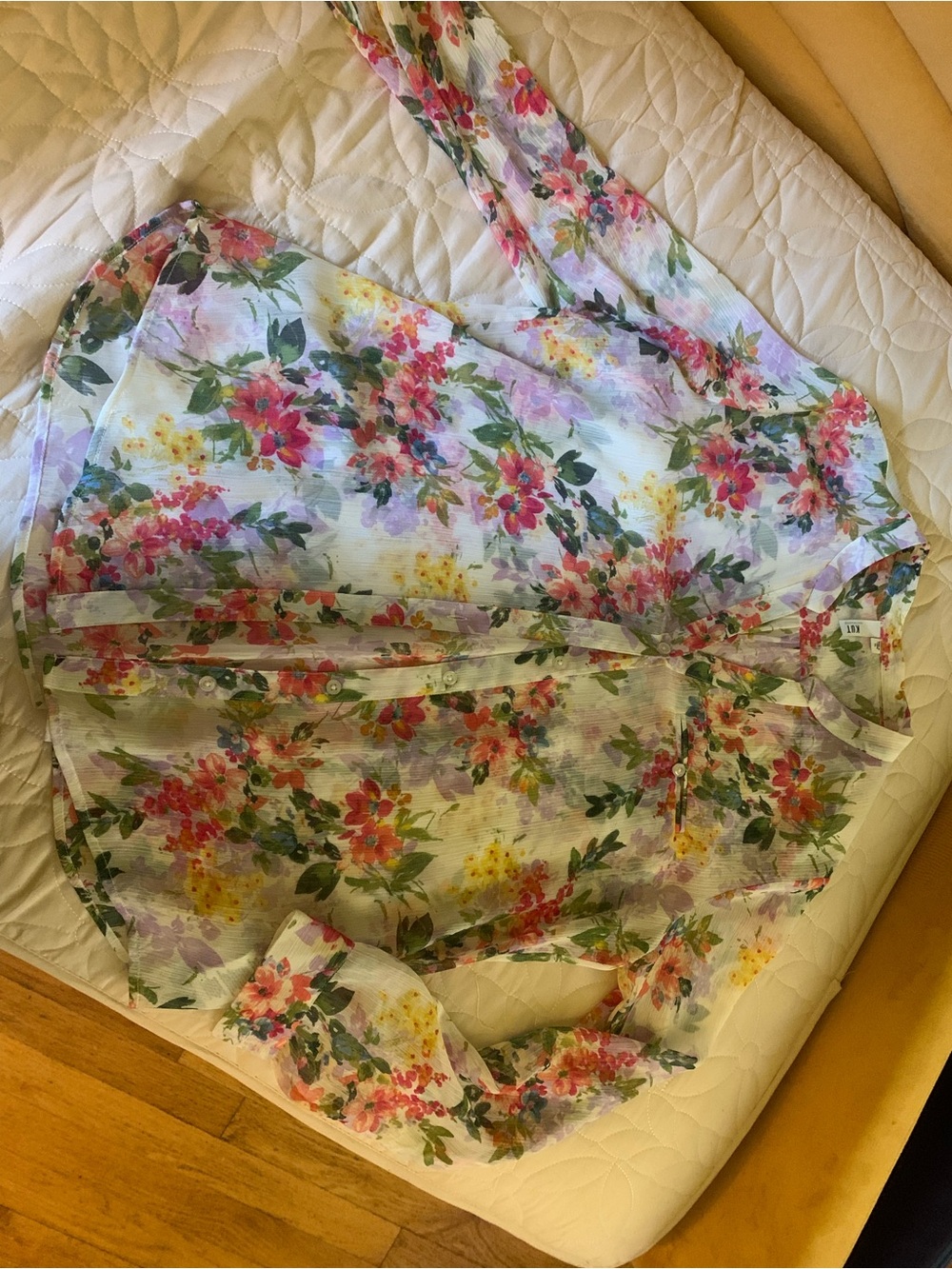 Kut from the Kloth Floral Button-Up Blouse in White with Pink, Green & Yellow - Picture 6 of 7